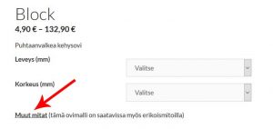 Valitse "Muut mitat"