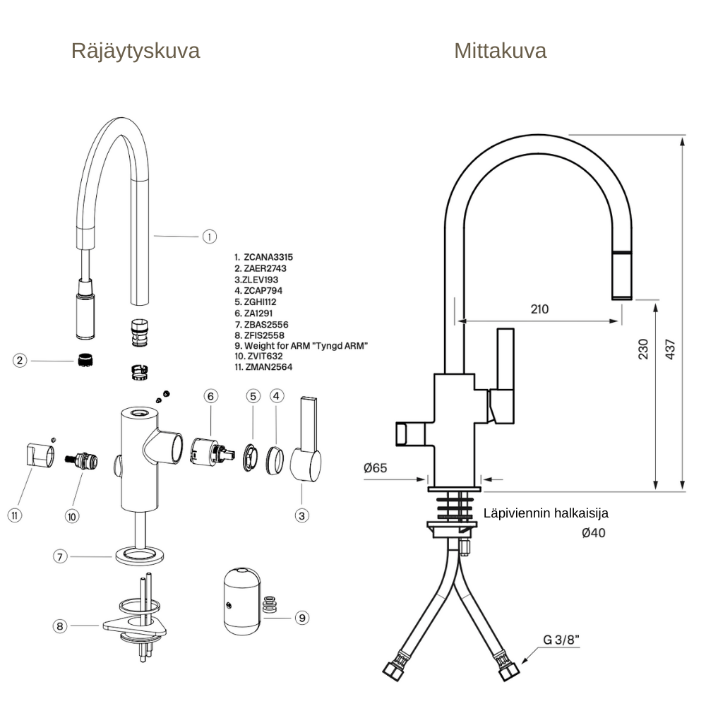 ARM385 räjäytys/mitta, hana, tapwell