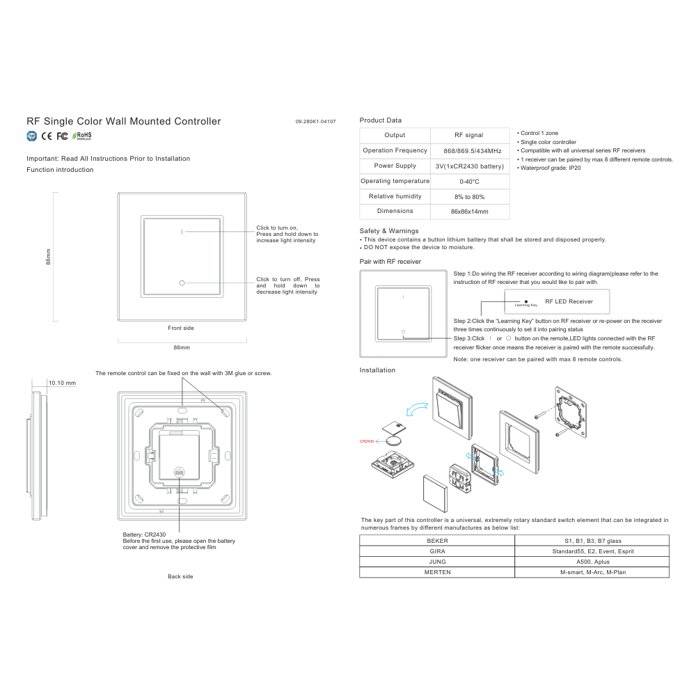 sunricher langaton valokytkin