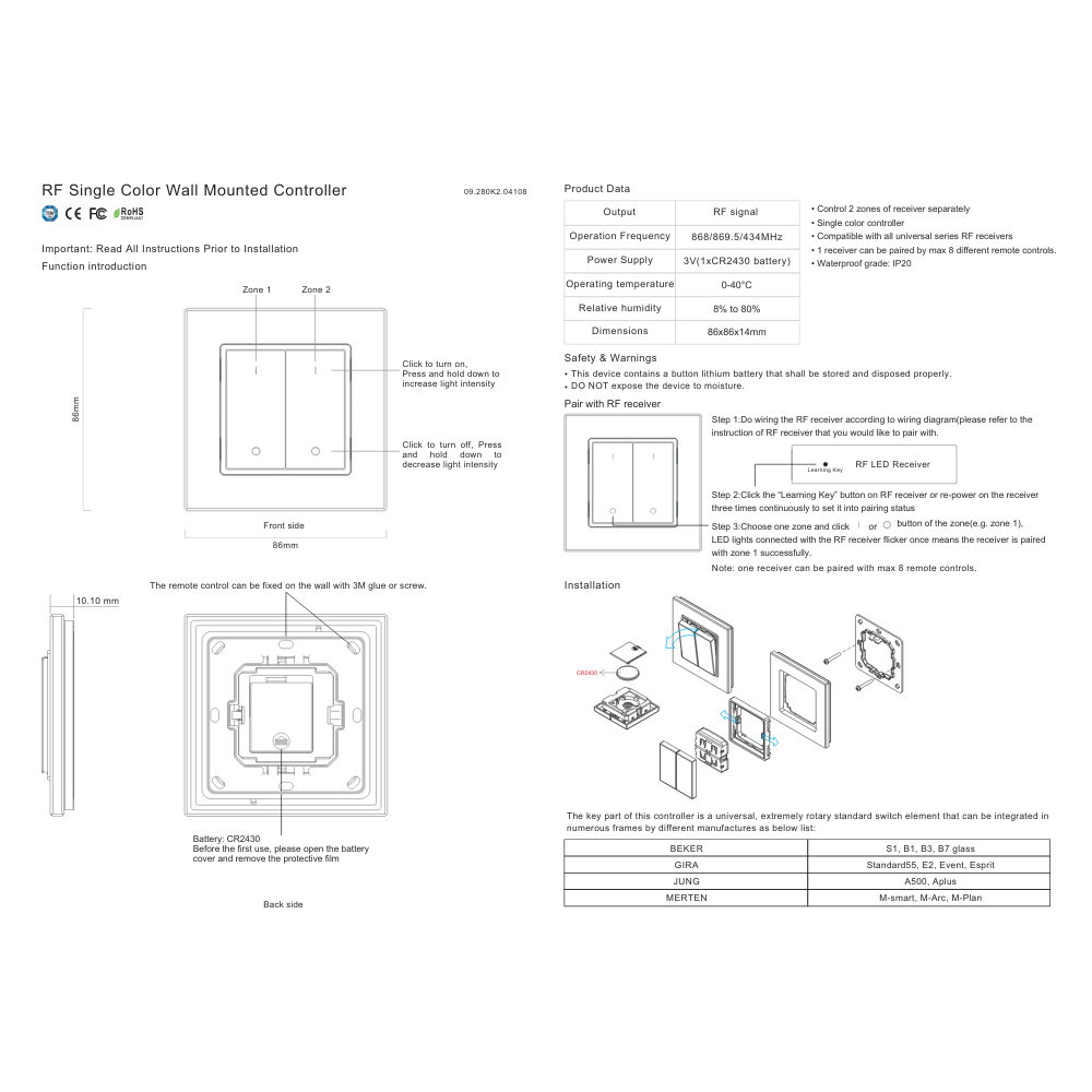 Sunricher langaton 2 kytkintä